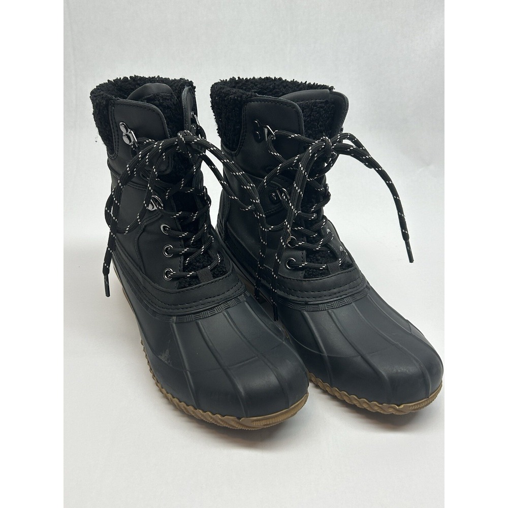 Tommy Hilfiger Casey Duck Rain Boot Black Leather Women's  8M